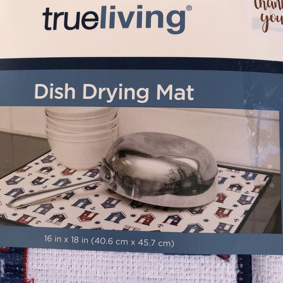 NAUTICAL Dish Drying Mat Reversible 16" X 18" NAUTICAL ICONS 100% Polyester - Picture 5 of 5